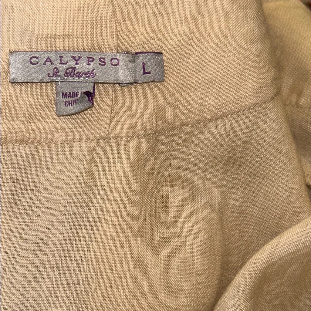 Calypso St. Barth Size L Beige Linen Dress with Sequined Neckline - Image 12