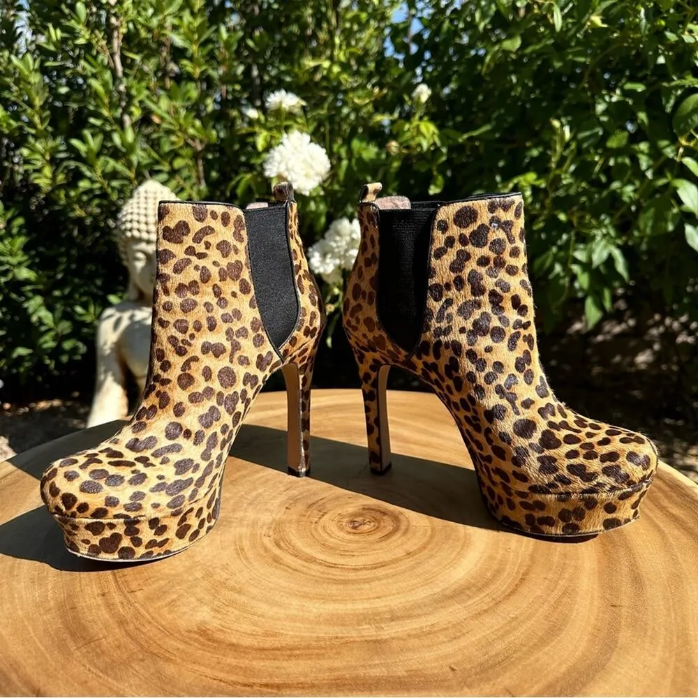 VINCE CAMUTO Leopard Print Cow Hair Leather Platform Boots Size 6 - Image 7
