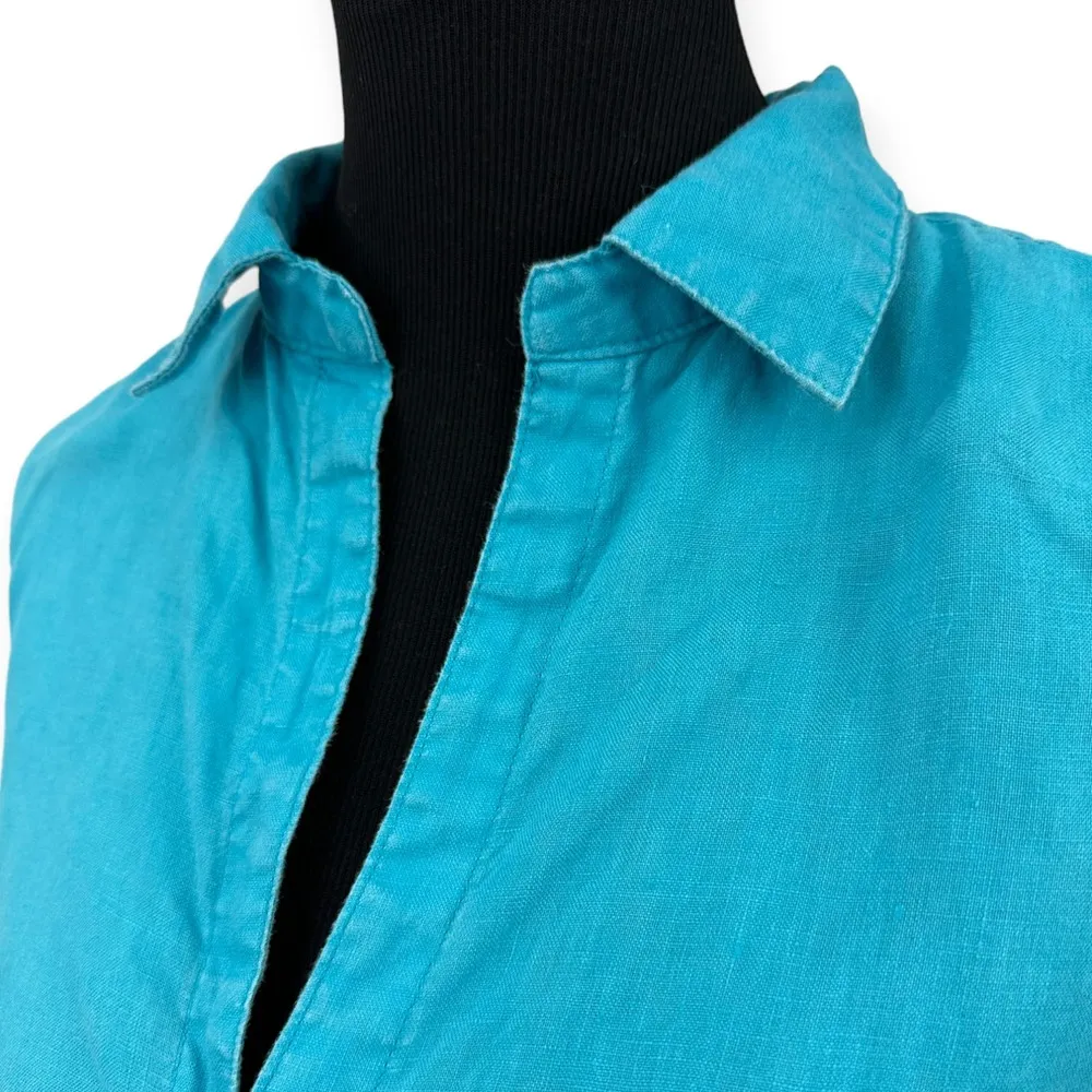 For Cynthia Woman | 1X | 100% Linen Tab Sleeve Collared V-Neck Popover Tunic - Image 4