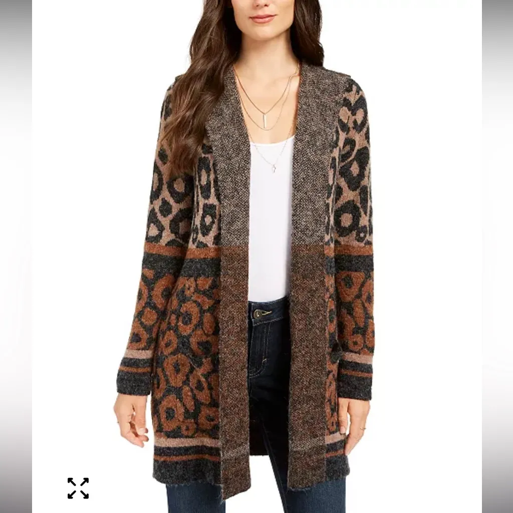 Style & Co Cheetah Animal Print Cardigan Hoodie with Pockets - Image 3