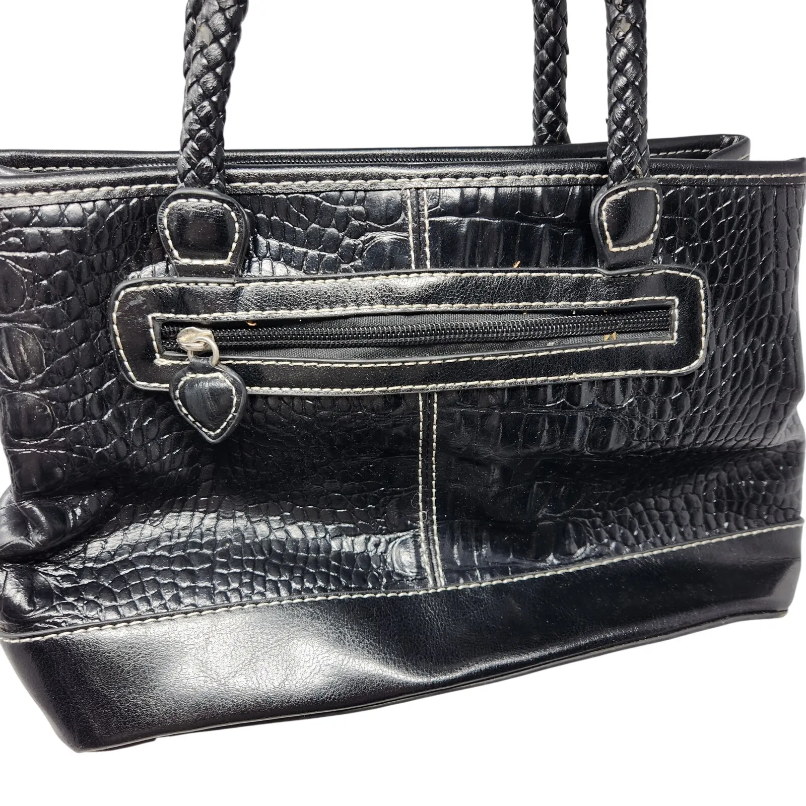 Vintage Silverake Black Croco Leather Heart Retro Gothic Chic Handbag Small - Image 9
