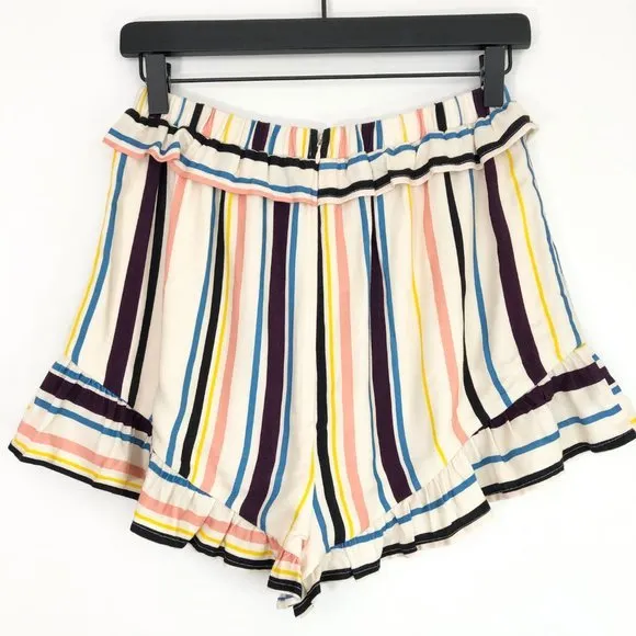 New  Colorful Striped Shorts Ruffle Trim Ivory Multi - Image 9