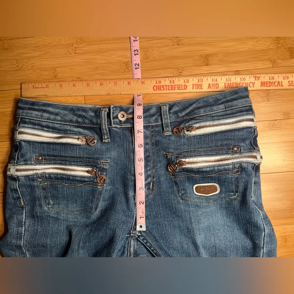 Pepe Jeans Womens Zippered Low-Rise Flare Jeans, Vintage, Grunge,Y2K|Size:30 - Image 3