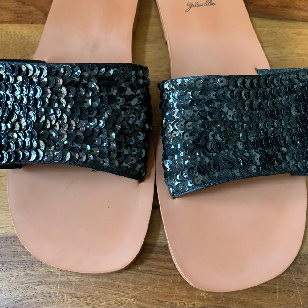 Yellow Box Black Sequins Slides - Image 2