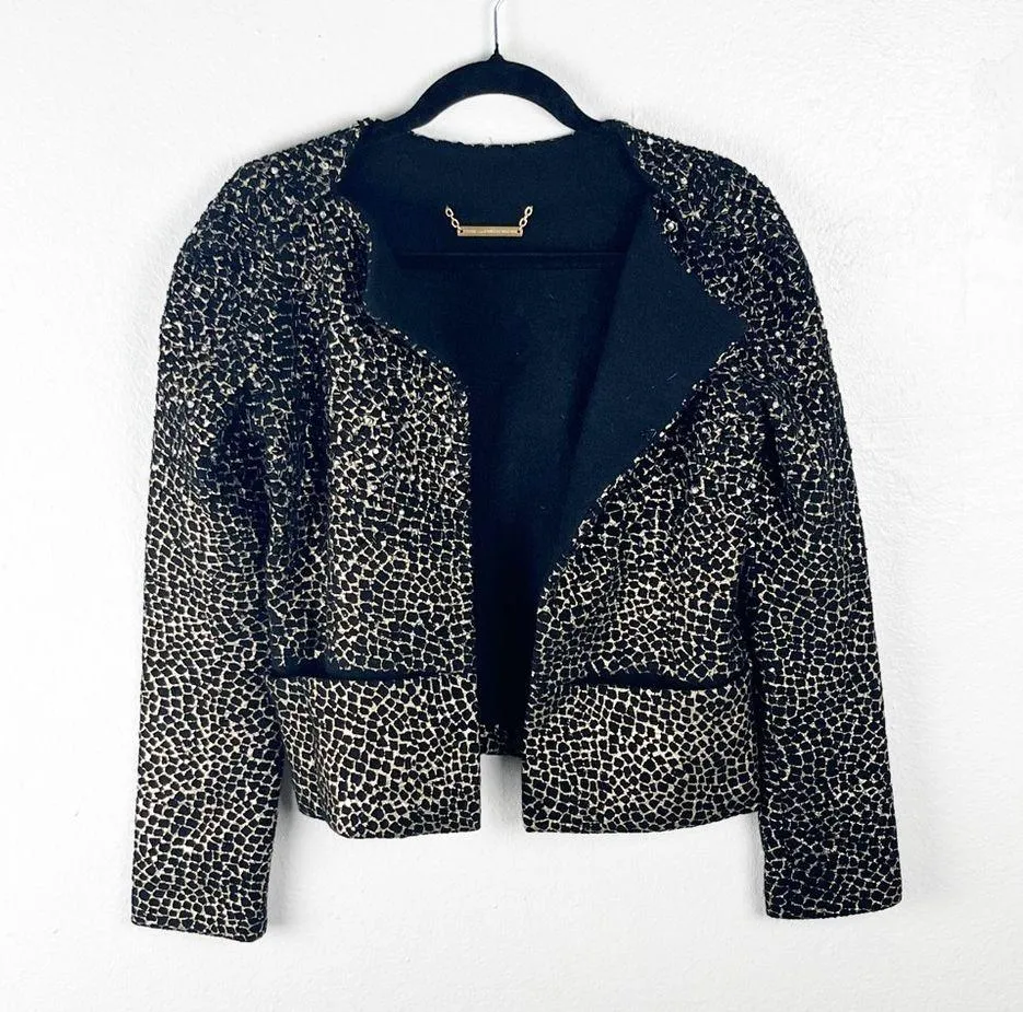 DIANE von FURSTENBERG 100% Wool Beaded Crystal Accents Collarless Jacket Small - Image 13