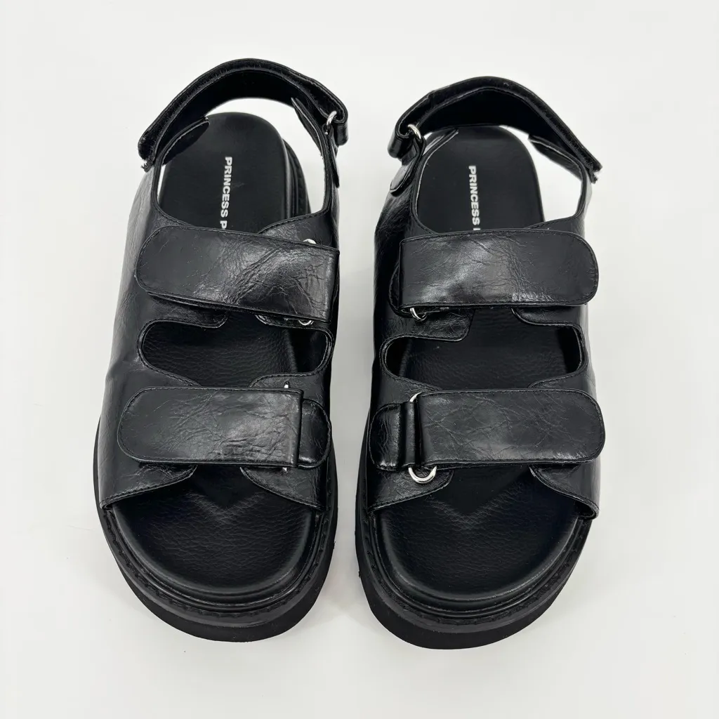 Princess Polly Rue Sandals Size 8 Chunky Vegan Leather Black - Image 3
