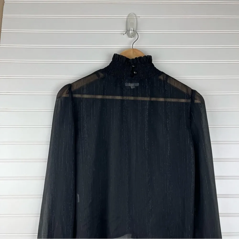 SUPERDOWN  Black Semi Sheer Suzana High Neck Chiffon Blouse Medium - Image 10