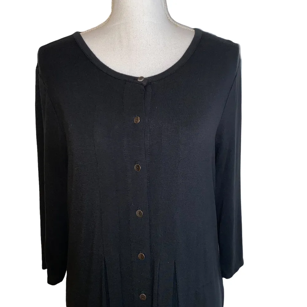 J. Jill Dress Jersey Stretch Knit Button Front Soft Midi Dress, Black, Medium P - Image 9