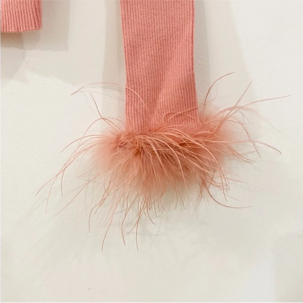 Torn by Ronny Kobo pink feather sleeve mock neck sweater NWT - Image 5