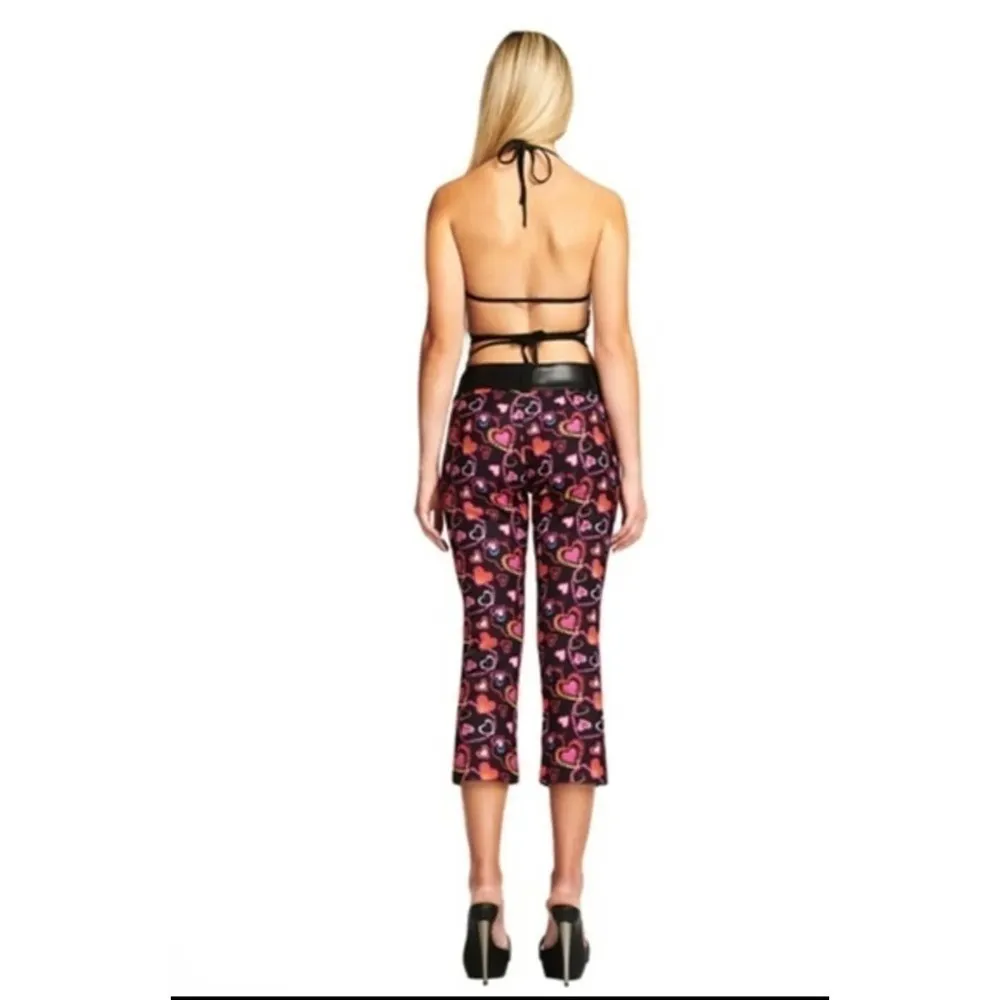 I.AM.GIA Womens Rylee Cropped Pants Black Pink Hearts Stretch‎ XS - Image 10