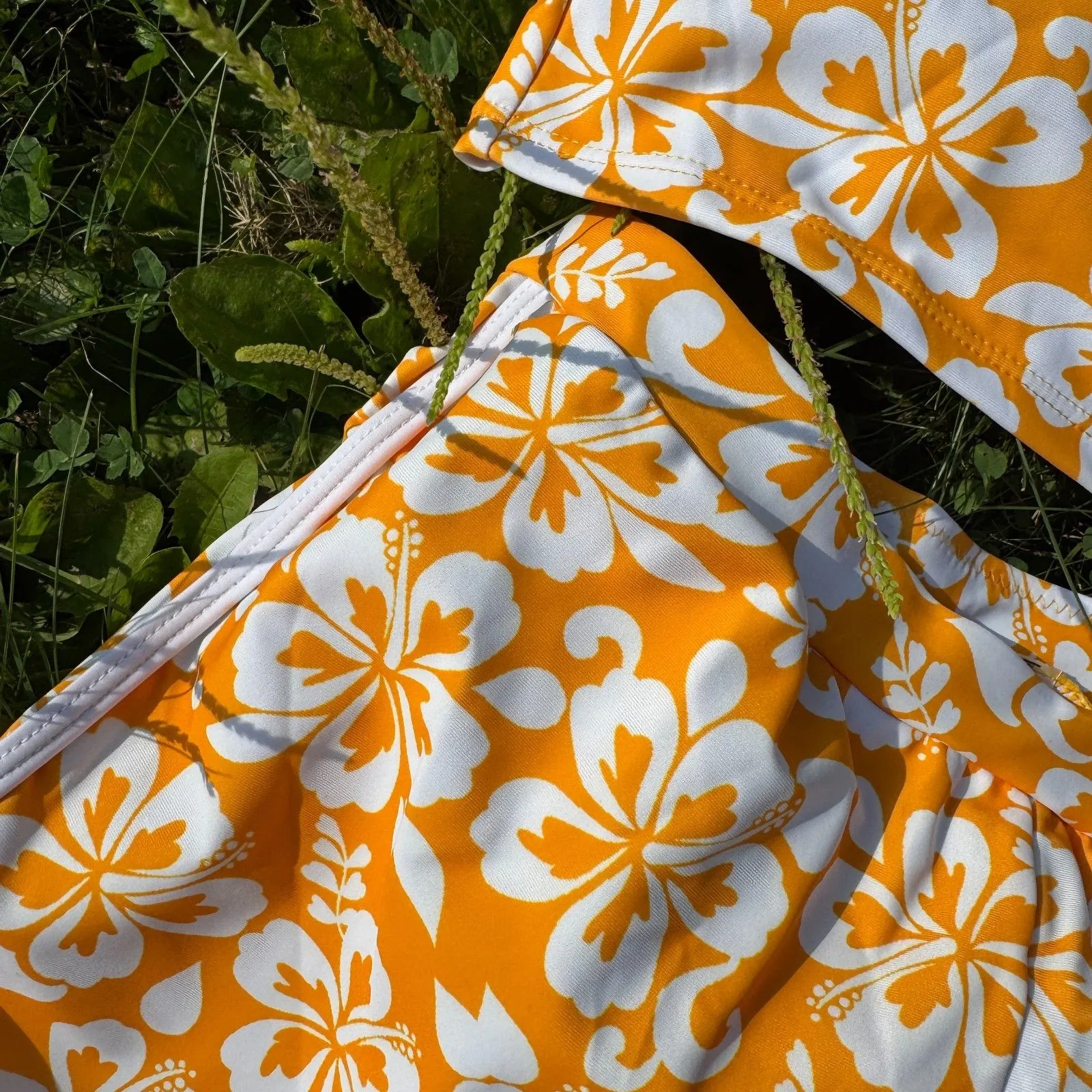 NWT Swim Mod Women's Swimwear Set, Ditsy Floral Yellow Spaghetti Strap Crop Top - Image 6