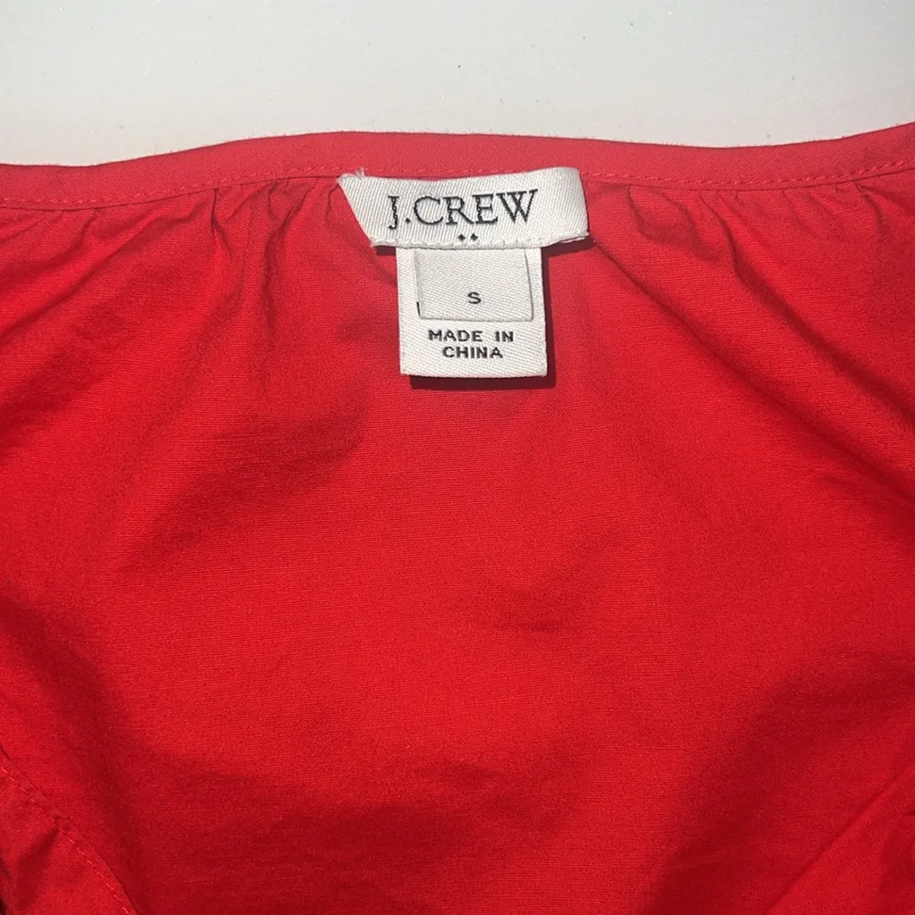 J.CREW Red Peasant Top Floral Appliqué Tassel Tie Boho Blouse - Image 2