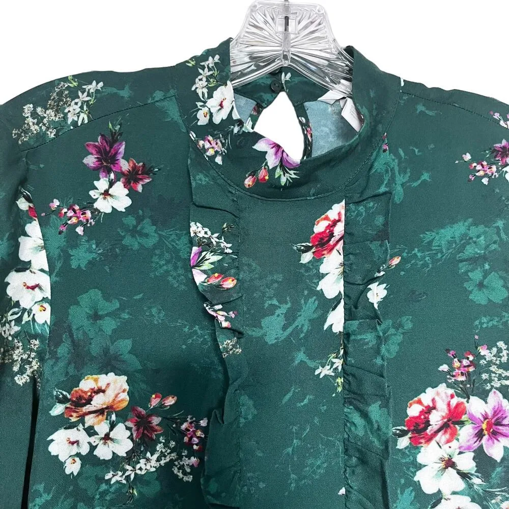 H&M Green Floral Ruffle Midi Dress Ltd Edition Cottagecore Boho Blogger Fav Sz 4 - Image 7