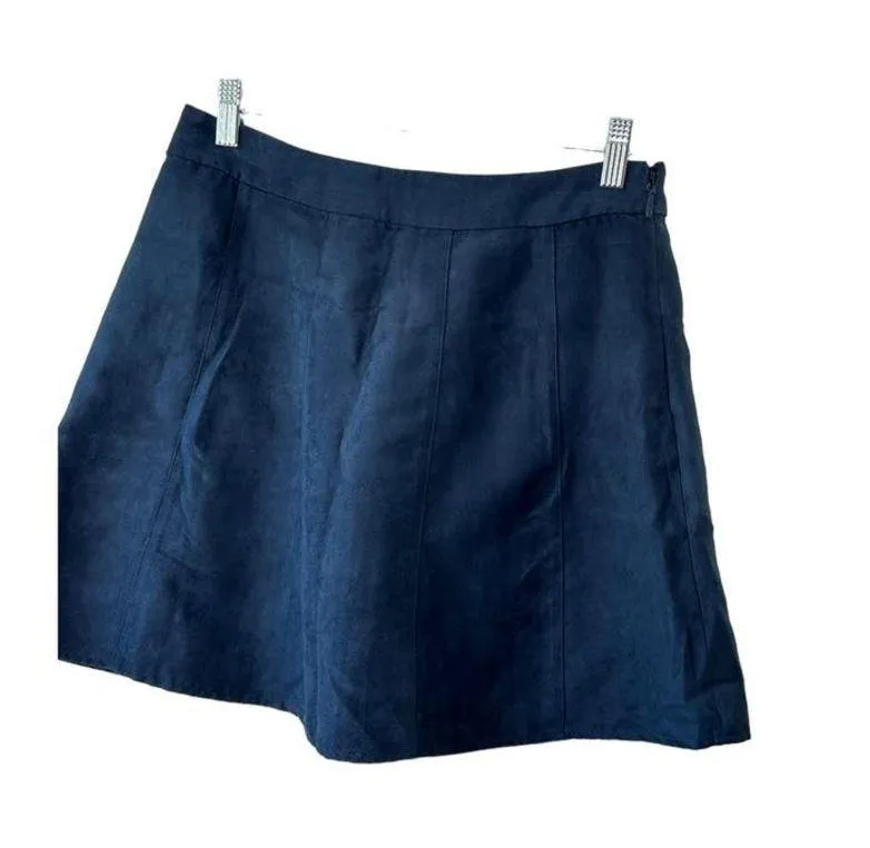 BCBGeneration Navy Blue A-Line Skater Skirt Women's Size 8 Faux Suede - Image 2