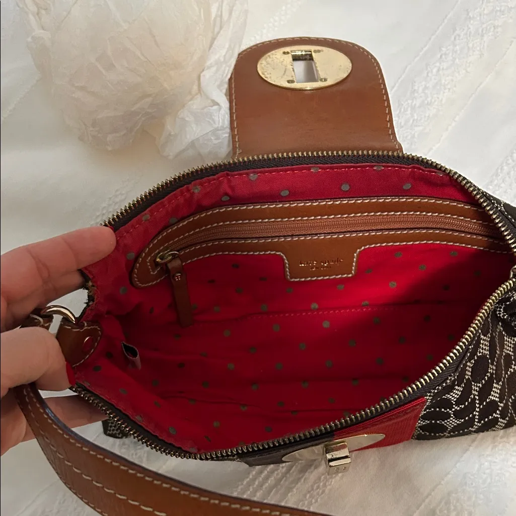 Kate Spade Fabric Pochette w/ Tan Leather Trim Y2K - Image 6