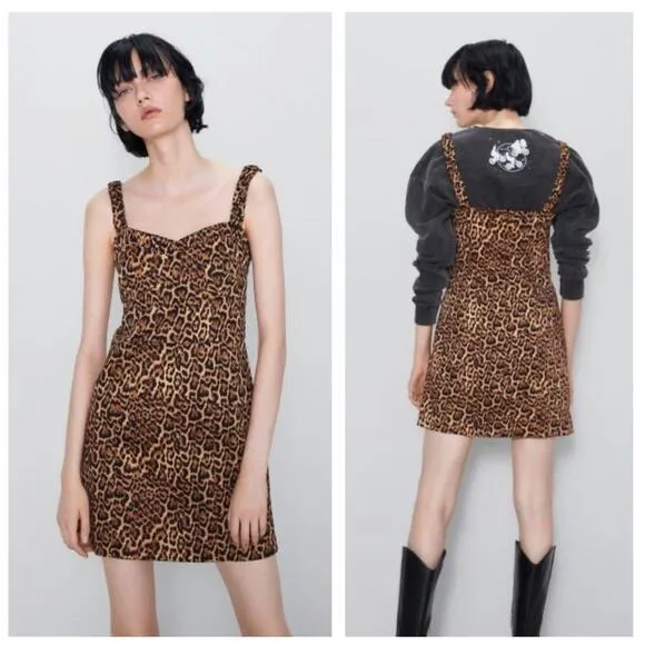 Zara Leopard Animal Print Bustier Corset Sleeveless Mini Dress Size Small - Image 2