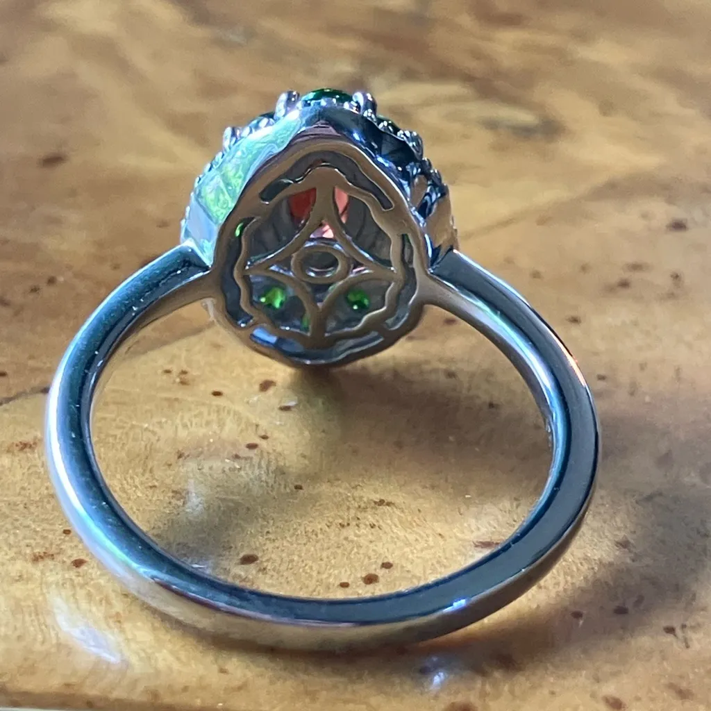 Natural Red Garnet Chrome Diopside Sterling Silver Ring Size 8 - Image 5