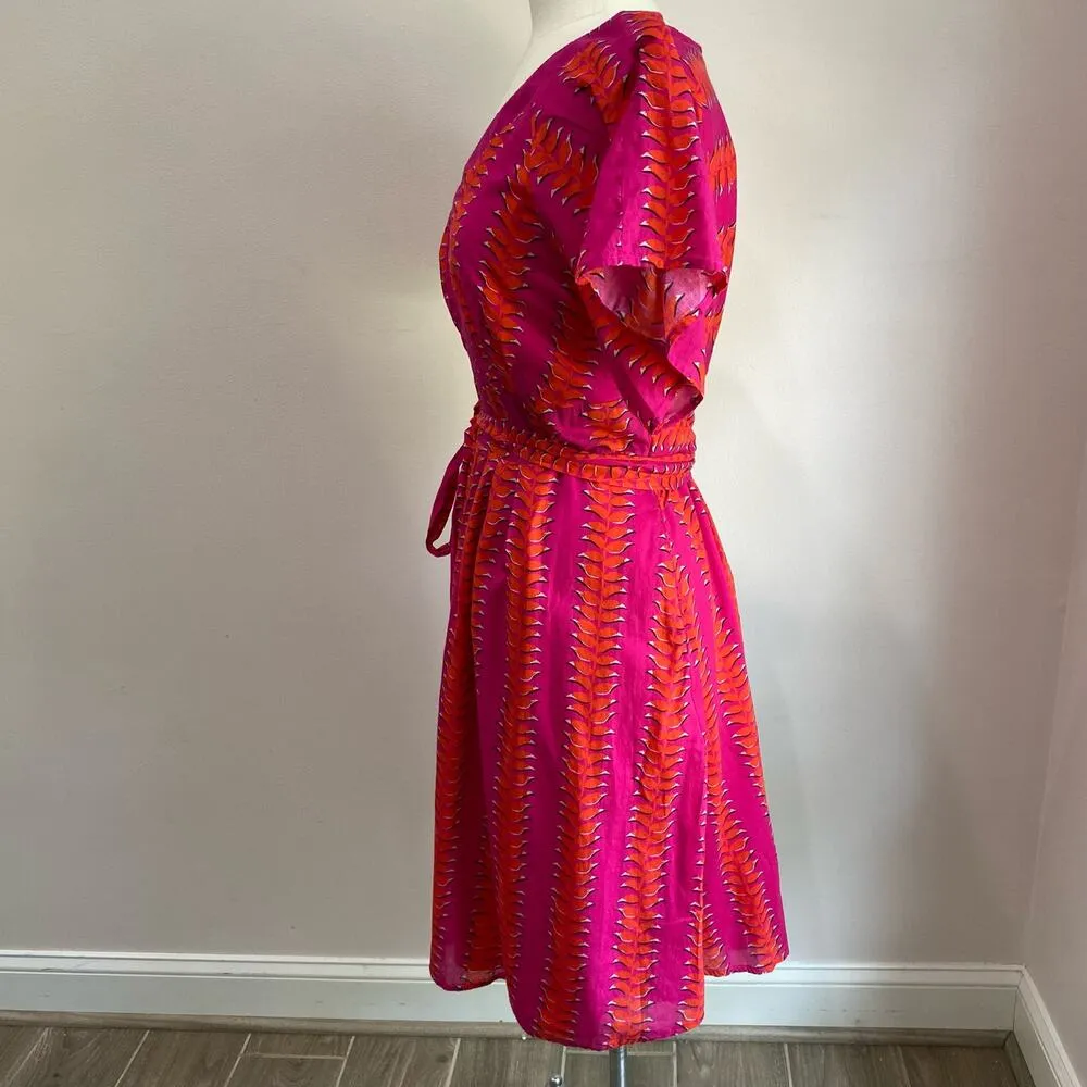 WAYWARD FANCIES Hot Pink Tropical Linear Graphic Print Cotton Voile Dress Sz 10 - Image 4