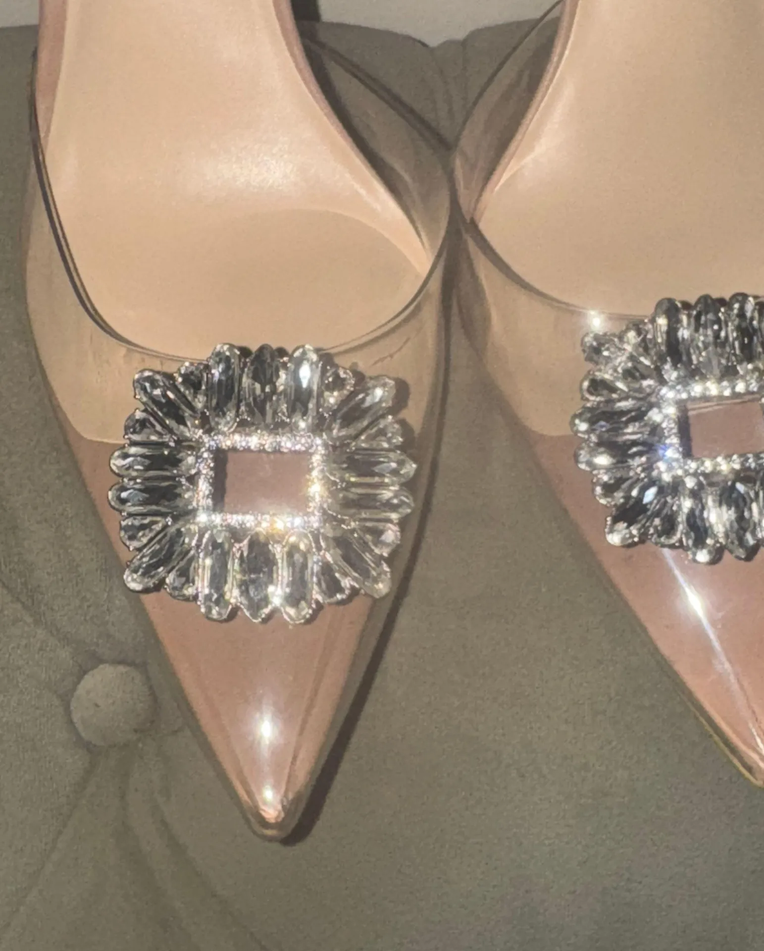 Jessica Simpson clear nude sling back embellishment heels size 9’5 - Image 2