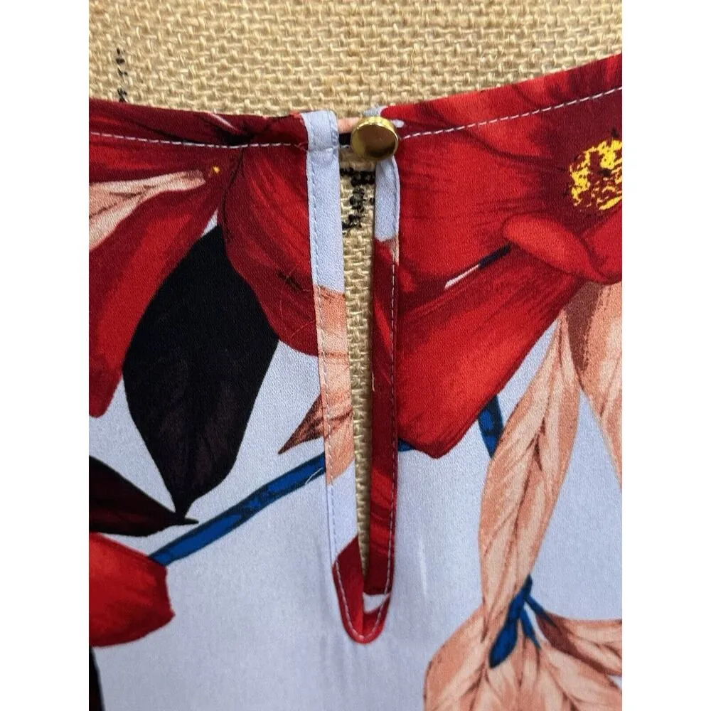 Liz Claiborne Women's 3/4 Sleeve Light Blue & Red Ruffle Floral Blouse Size 1X - Image 10