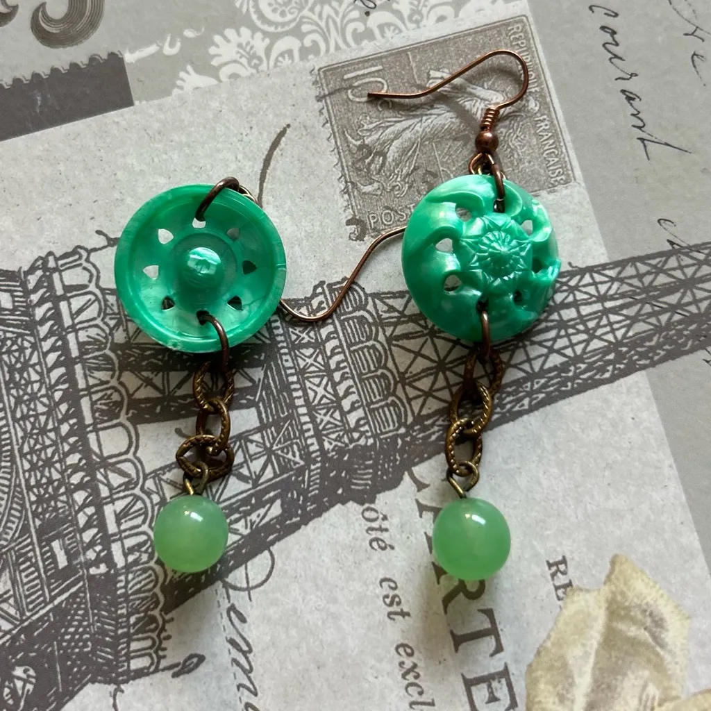 Hand Crafted Vintage Button Earrings - Image 2