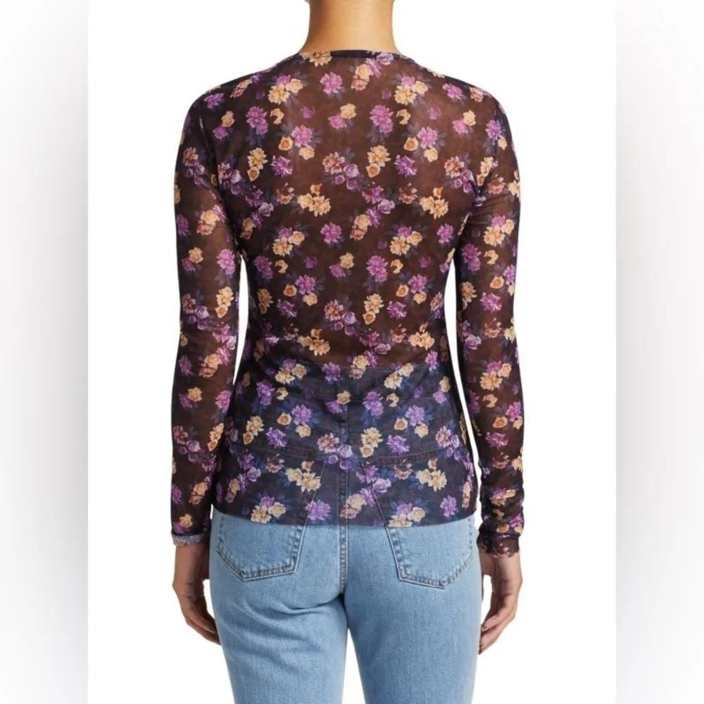 BAUM UND PFERDGARTEN Jenilyn Floral Mesh Top long sleeve, purple, size S NWT Black - Image 7