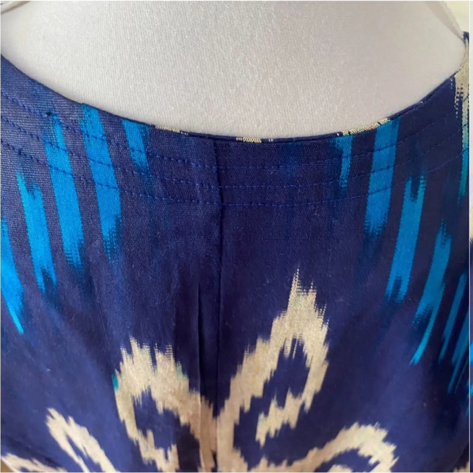 Womens Jacket Large Shacket OS Duster Boho Kimono Bohemian Ikat RARE Art to wear Blue - Image 11