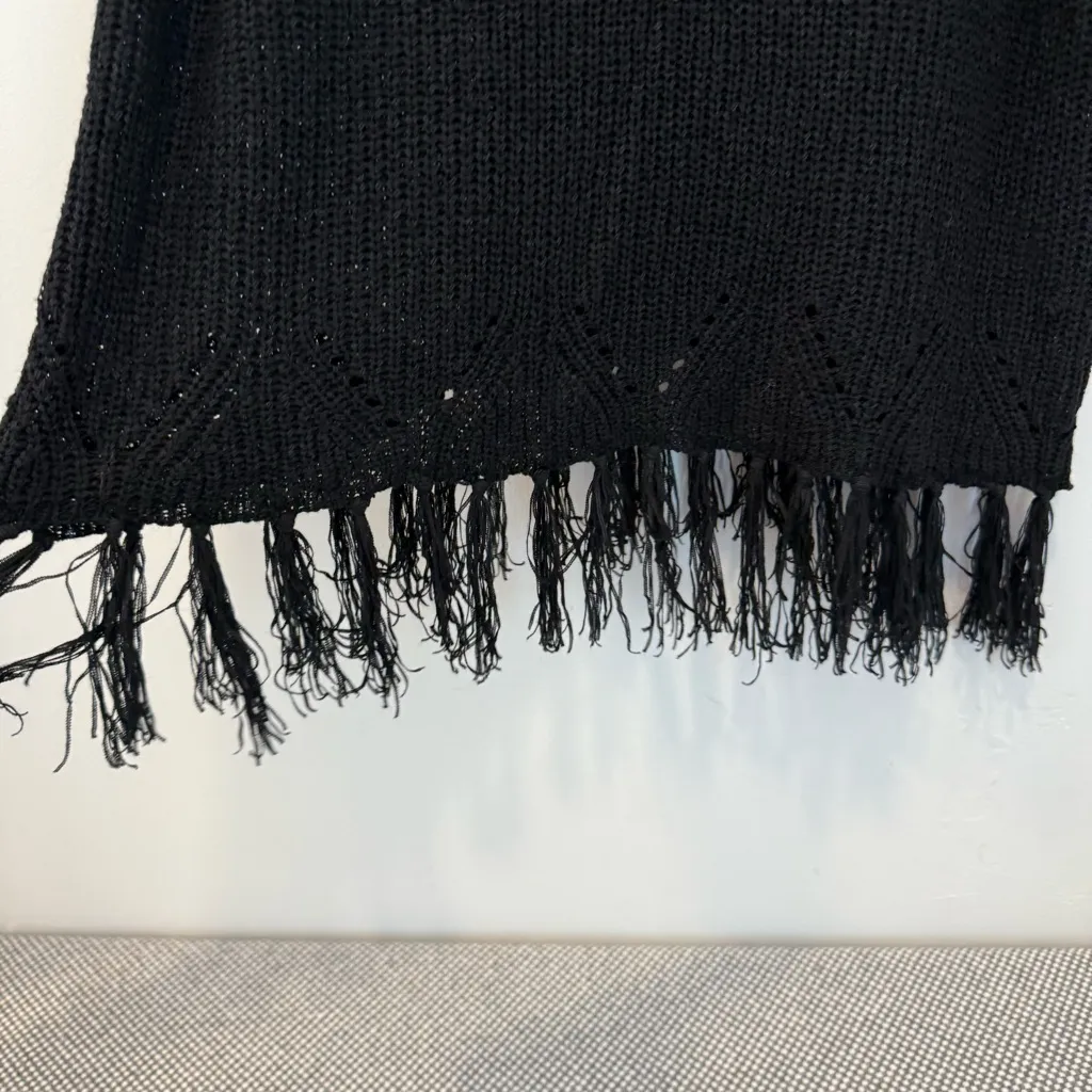 Anthropologie PEPIN black crochet fringe hem knit sweater tank sie M - Image 3