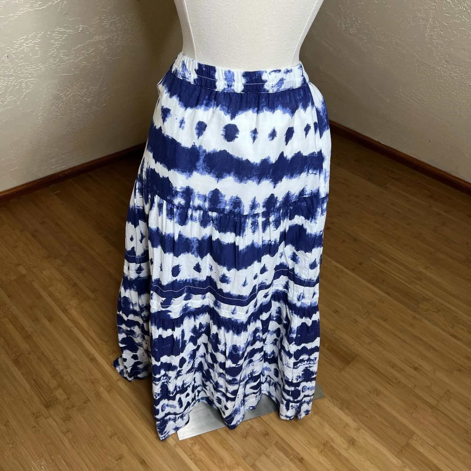 The Pyramid Collection Midi Skirt Womens Large Blue White Tie Dye Pull On Boho - Image 9