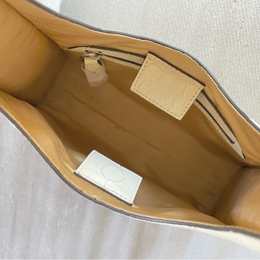 STAUD Rey Croc Embossed Calfskin Leather Shoulder Bag Cream Dust bag 325.00 NEW - Image 7