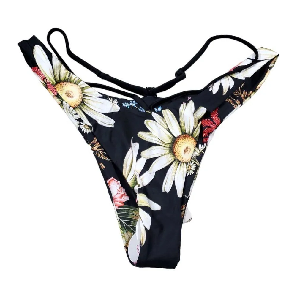 Agua Bendita Egle Moss Black Floral Reversible Swim Bikini Bottom Size Large - Image 4