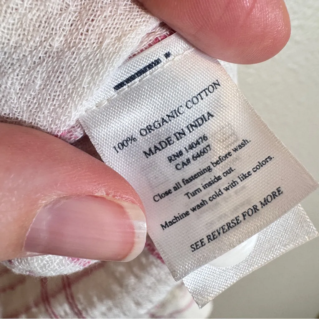 Faherty White Pink Plaid Organic Cotton Button Down Shirt Womens L Natural Fiber - Image 7