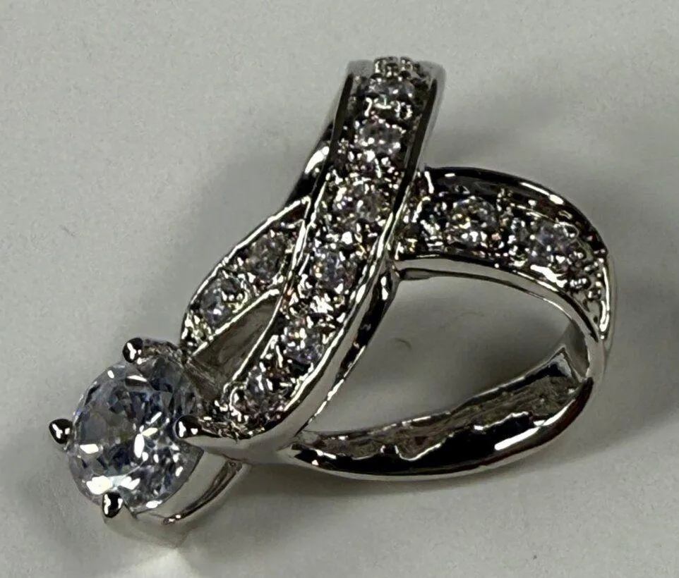 Pendant Necklace Slide CZ Rhinestones Silver Color Metal Lots of Sparkle - Image 13