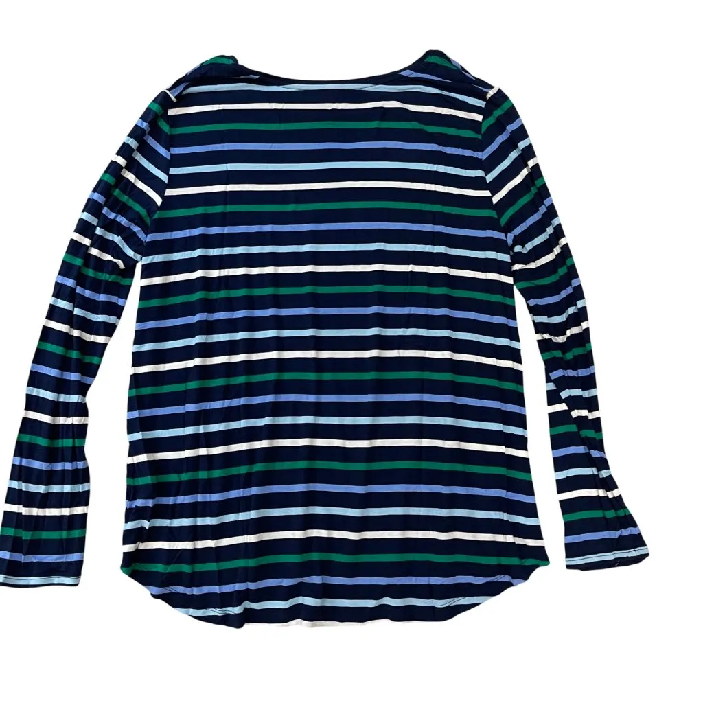 Gap Factory Luxe Long‎ Sleeve Striped Tee Women's Size XL Navy Scoop Neck Rayon - Image 2