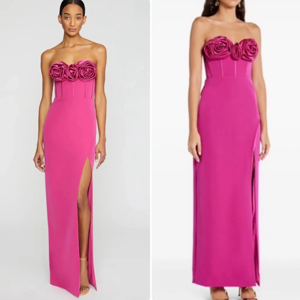 Monique Lhuillier Stella Rosette Strapless Dress - Image 3