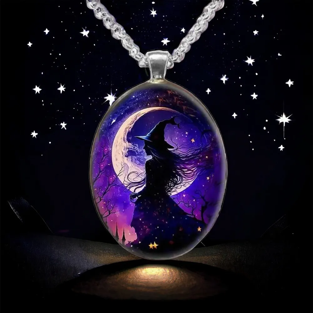 1pc Oval Painted Witch Moon Avatar Pendant Necklace‎ Silver Plated Accessories Silver - Image 9