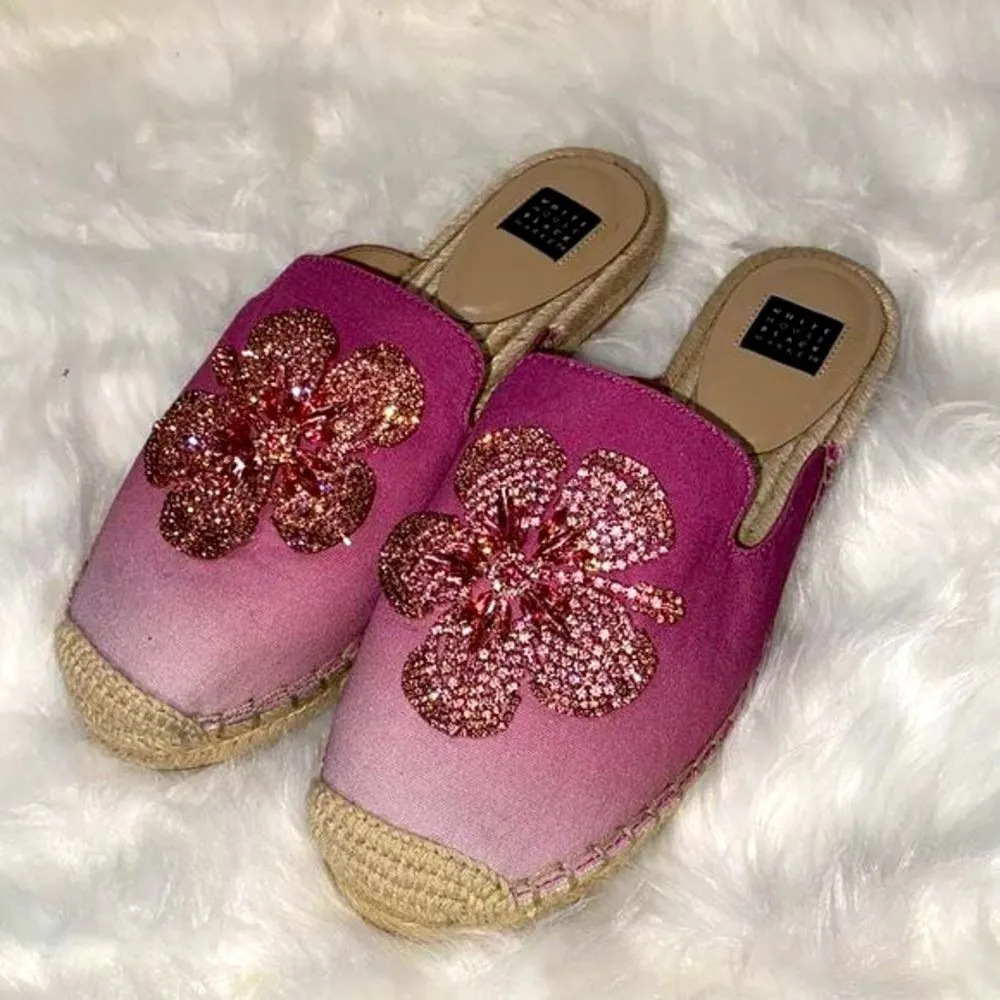 WHBM JEWELE CANVAS OMBRÉ ESPADRILLE SLIDES 7 A20 - Image 3