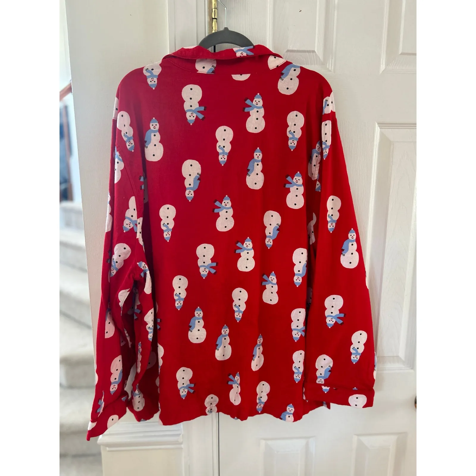 Hanna Andersson Red Cotton Flannel Snowman Print Pajama Shirt Size XXL - Image 3