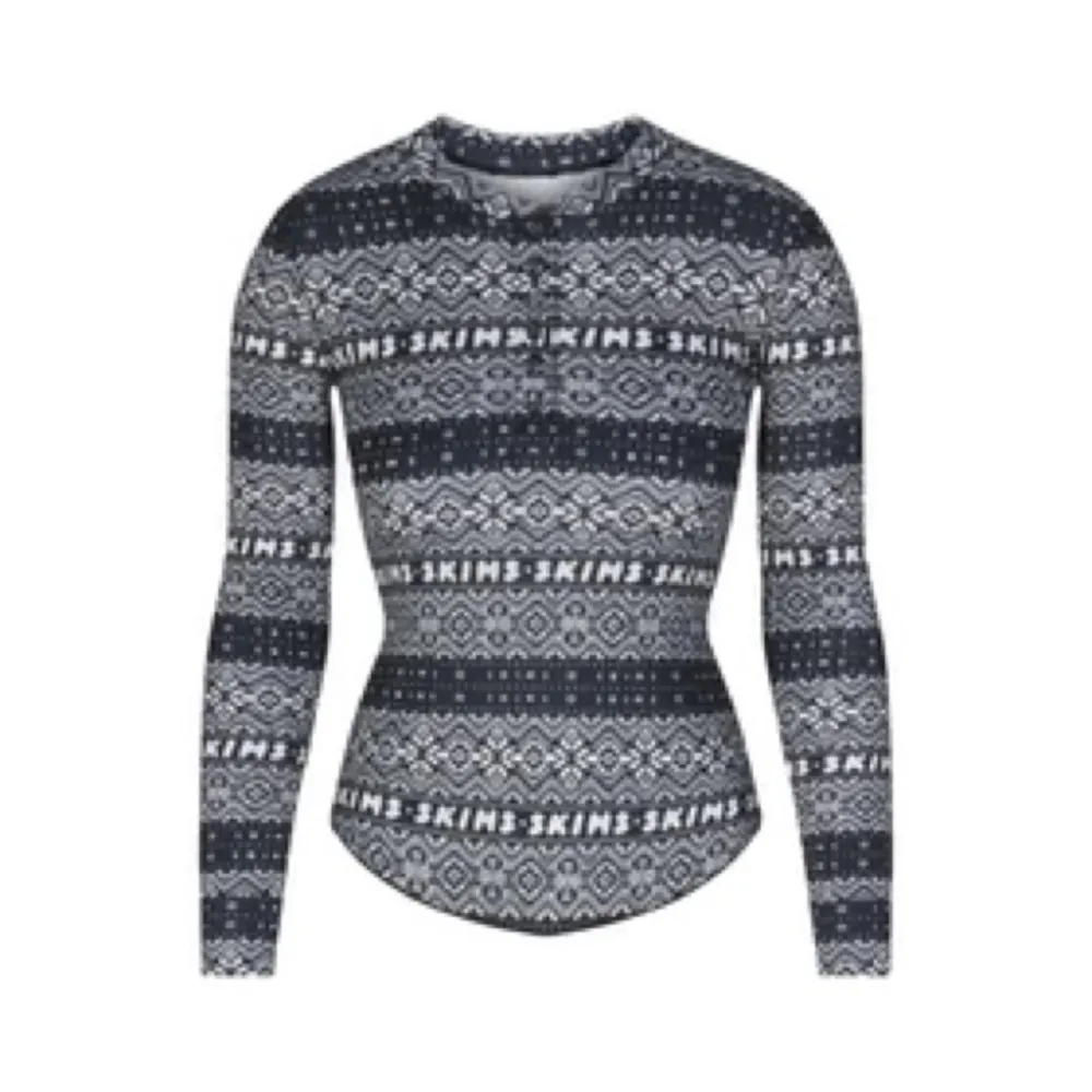 SKIMS Logo Plush Pointelle Henley in Black L - Image 2