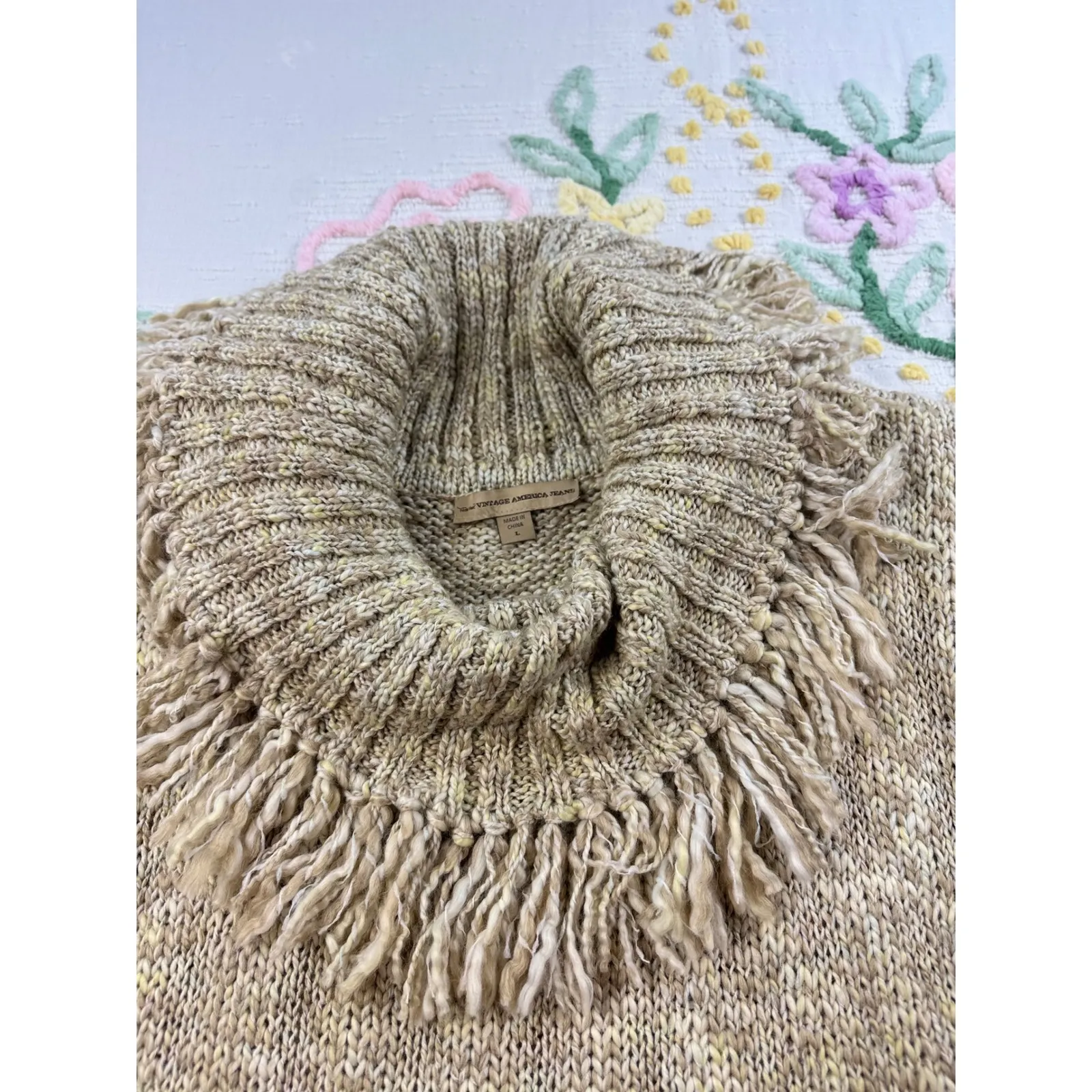 Vintage America Jeans‎ Fringe Kni Sleeveless Top Collared Vest Boho Chic L Tan Size L - Image 8