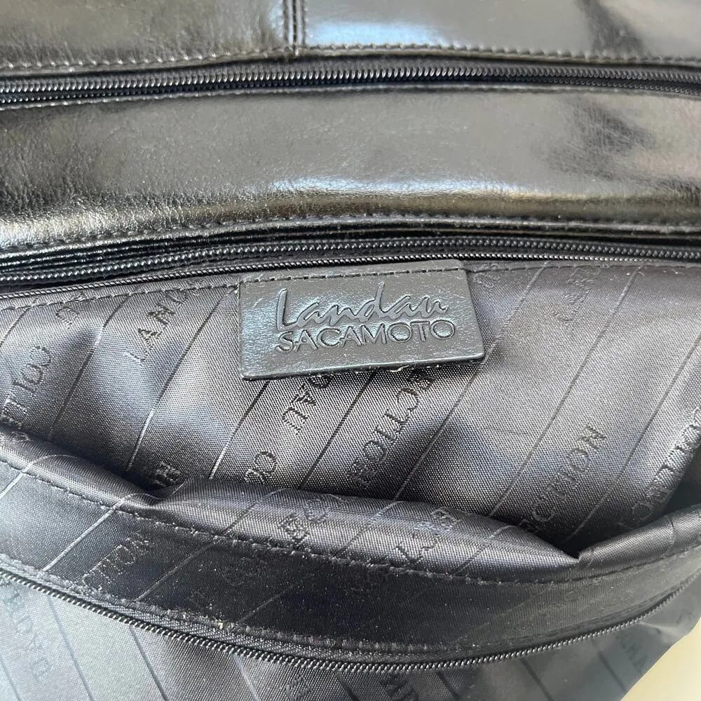 Landau Sacamoto Vegan Leather Bag Black Briefcase Y2K Career Classic Chic Tote - Image 11