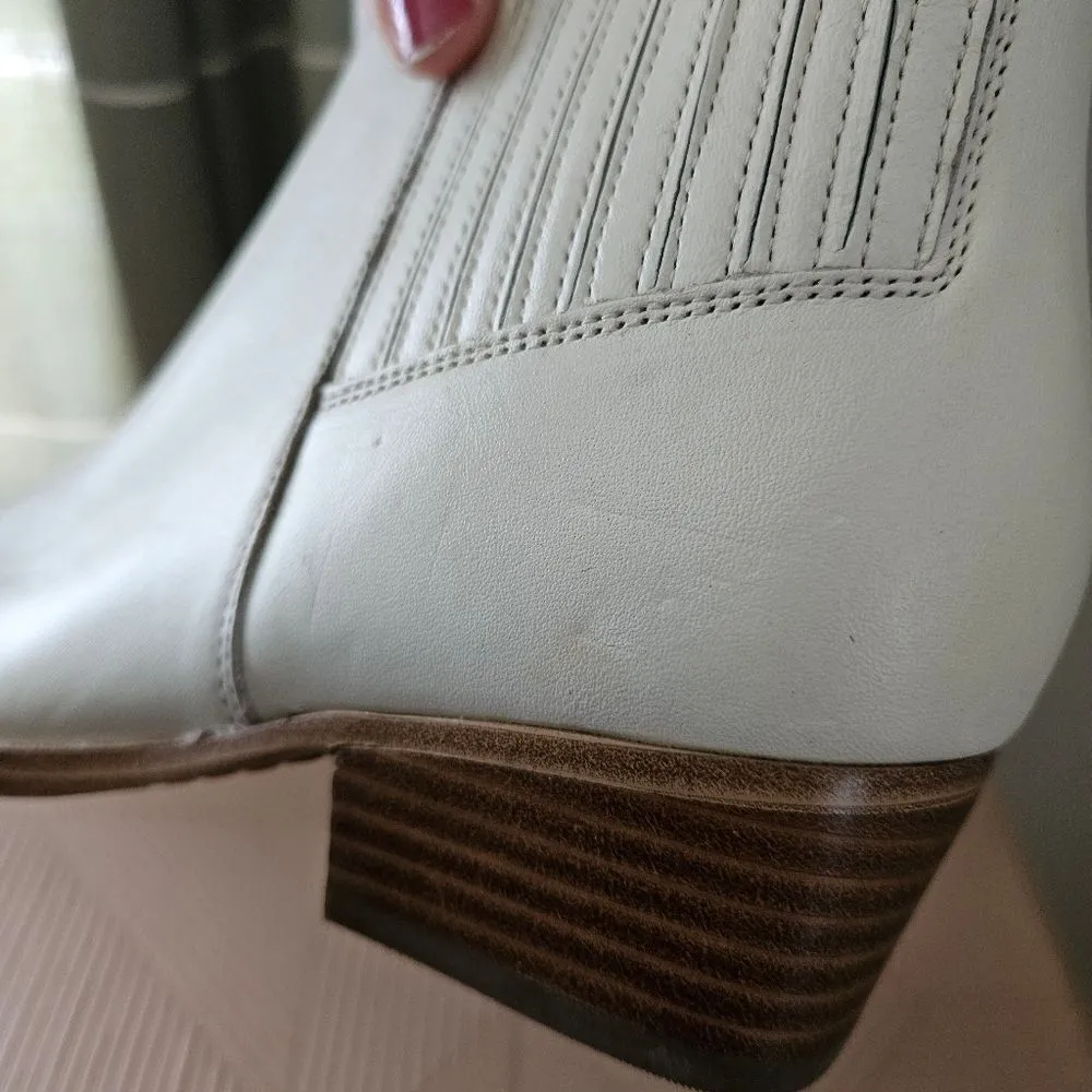 Marc Fisher Booties Ivory Tan Heel Business Casual Bridal Neutral Pointed Toe - Image 5