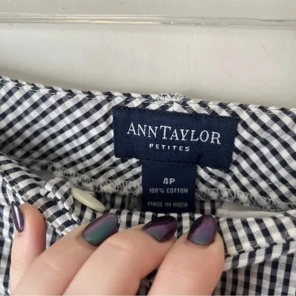 Vintage 00s  Petite Navy White Gingham Cropped Pants 4P - Image 2