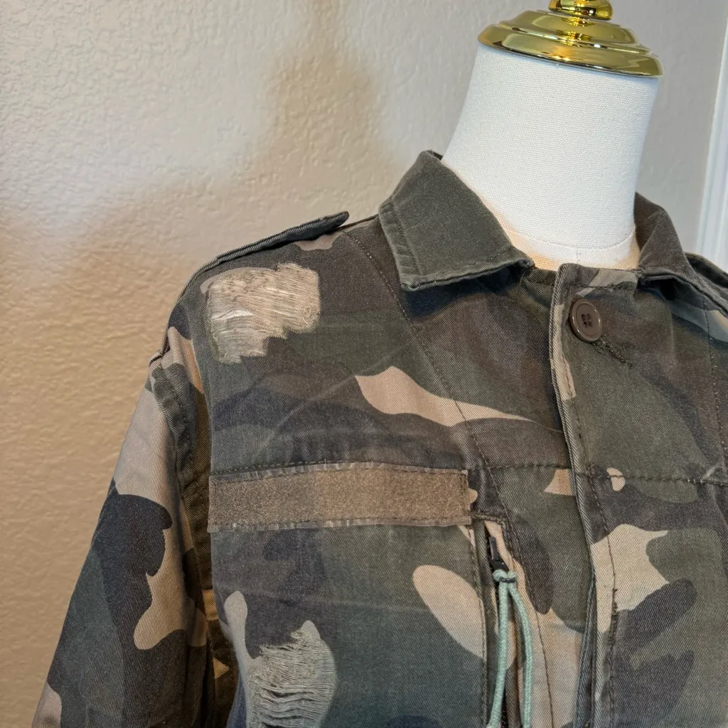 Sadie & Sage Camouflage Distressed Utility Field Jacket Green Khaki Large L NWT - Image 3