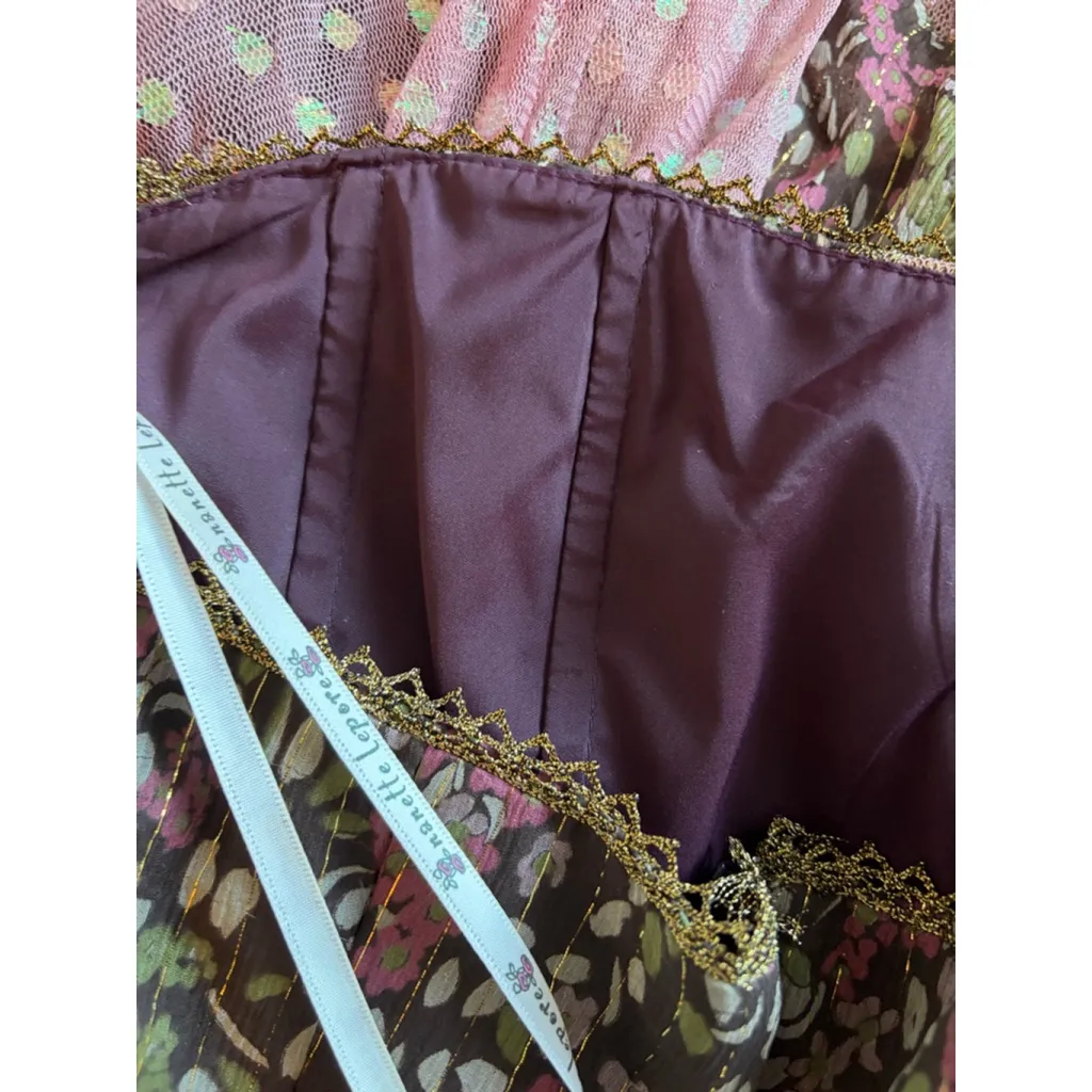 Nanette Lepore Fairy Boho Silk Strapless Floral Maxi Dress Lace Hem Corset Sz 4 - Image 7