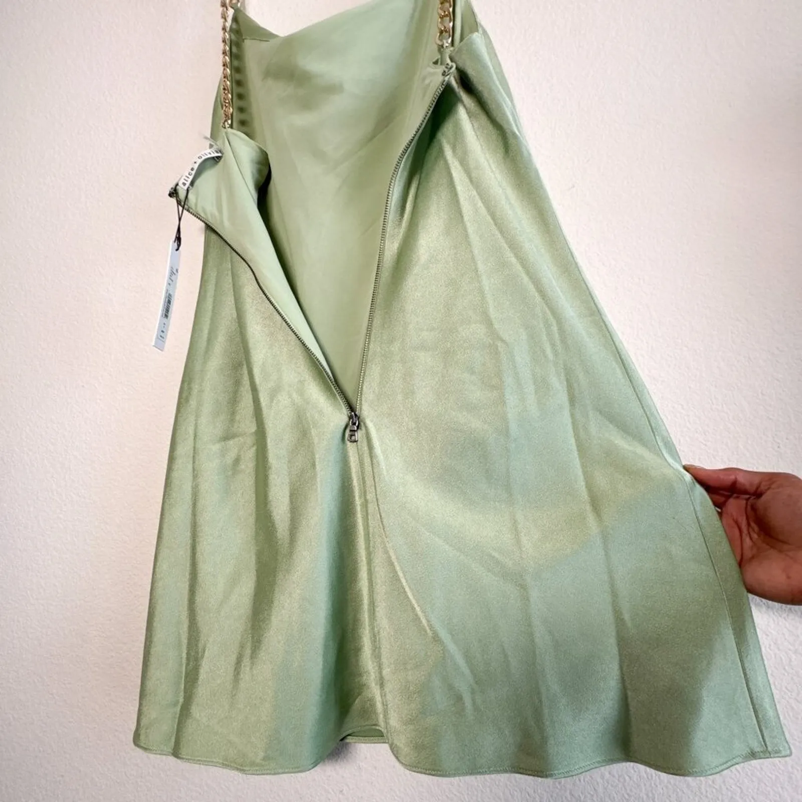 Alice + Olivia Harmony Chain Strap Seafoam Green Drapey Slip Dress NWT Size 8 - Image 13