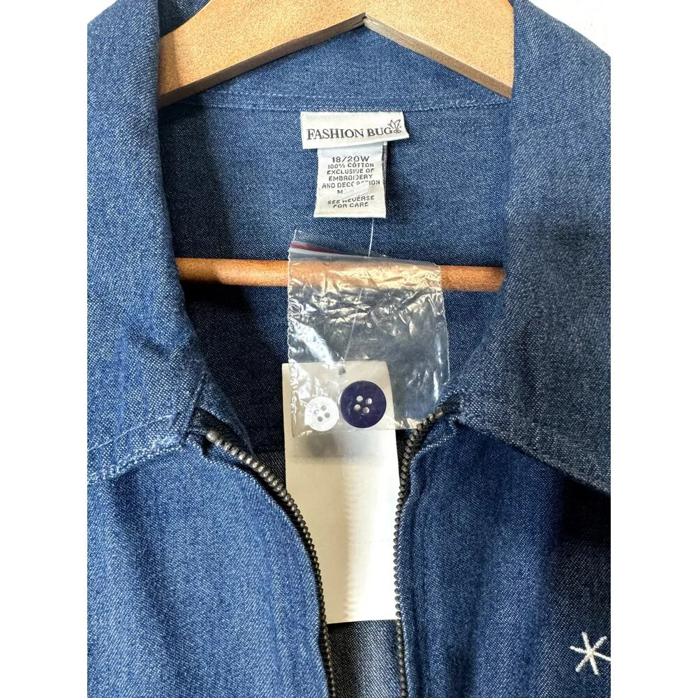 Vintage Fashion Bug Deadstock New Denim Zipper Christmas Jacket Snowmen SZ 18/20 - Image 3