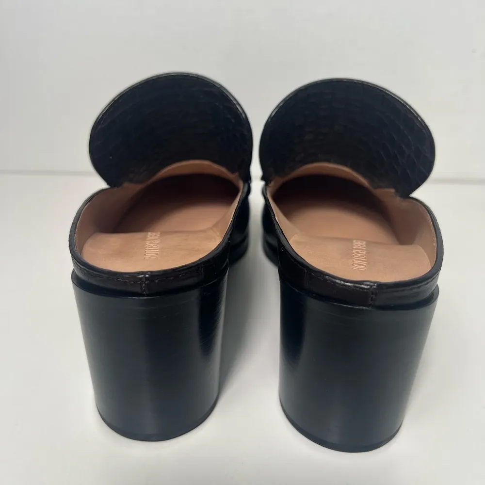 Bottega Veneta Croc Embossed Square Toe Slip On Loafer Mules Heels - Image 9