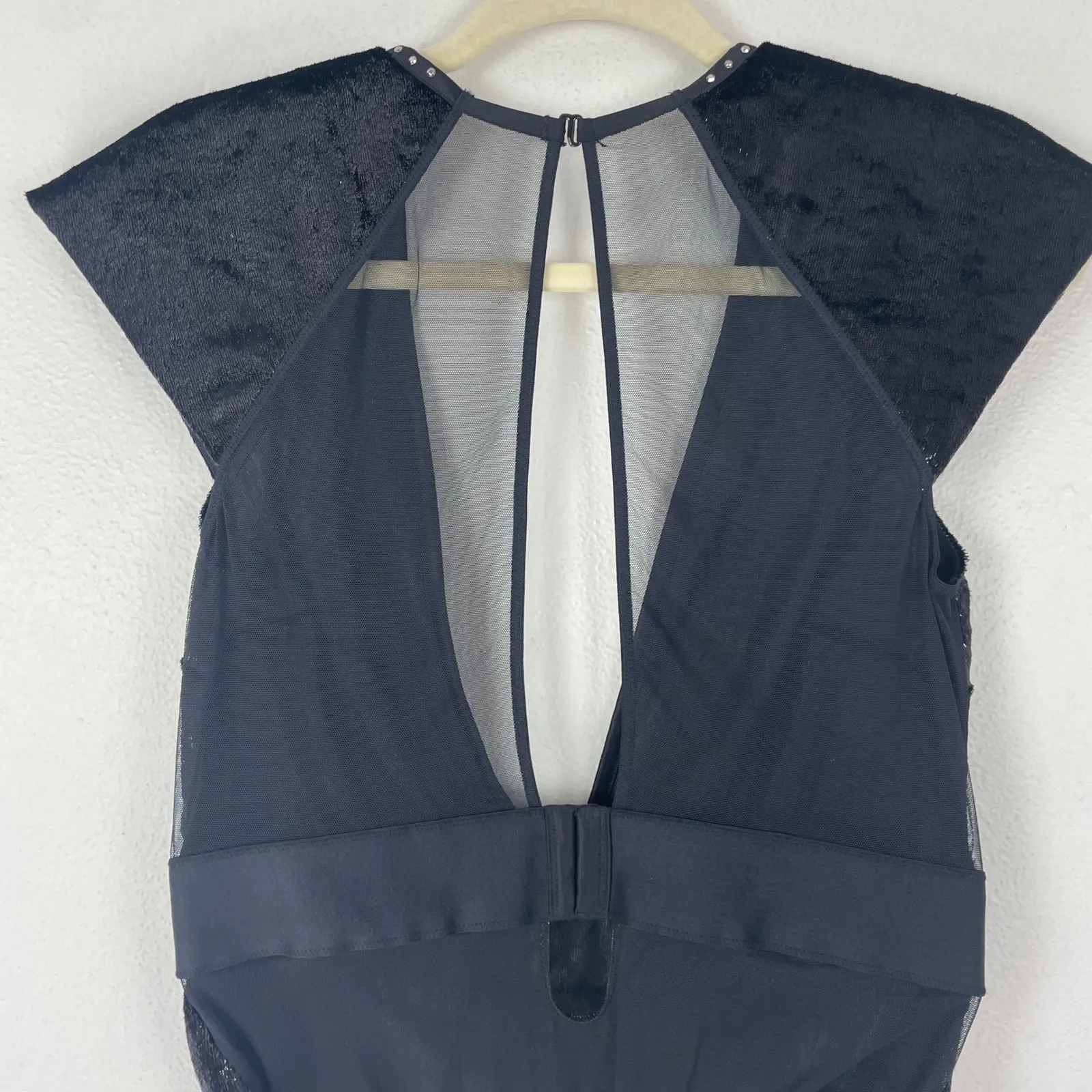 Victoria's Secret Black Studded Velvet Mesh Deep V Bodysuit‎ Plunge Size M - Image 6