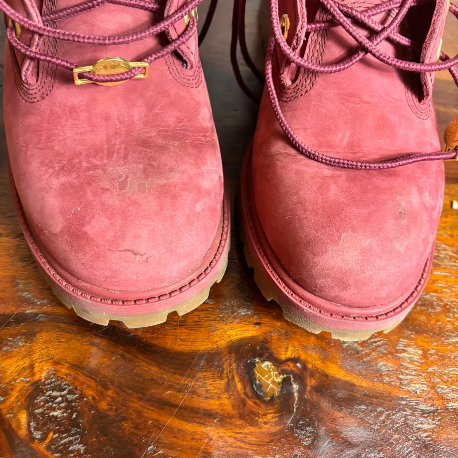 Timberland Premium Waterproof Work Boots Red Suede Gold Accents Lace Up Size - Image 2